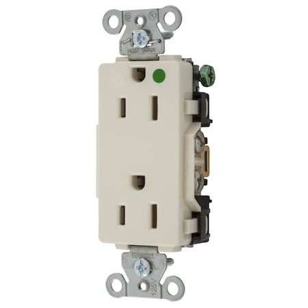 Hubbell Wiring Device-Kellems Straight Blade Receptacle, 5-15R, 15 A, 125V AC, 2 Pole, 3 Wire, Flush Mount, Grounded 2172LA